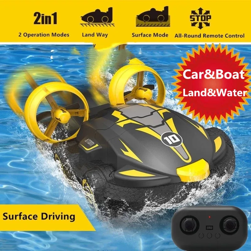 Water & Land 2 In 1 Anfibio Rc Drift Car Telecomando Hovercraft Barca Ad Alta Velocità Rc Stunt Car Per Ragazzi Modello Giocattoli All'Aperto