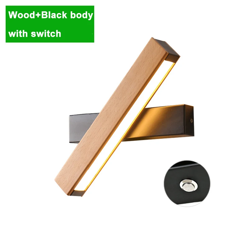 Wood-Black - switch Деревянный современный светодиодный настенный светильник, вращающийся бра, 110 В, 220 В, туалетный светильник, настенный светильник для спальни, прямой креативный светильник ZBD0027 - Цвет абажура: Wood-Black - switch