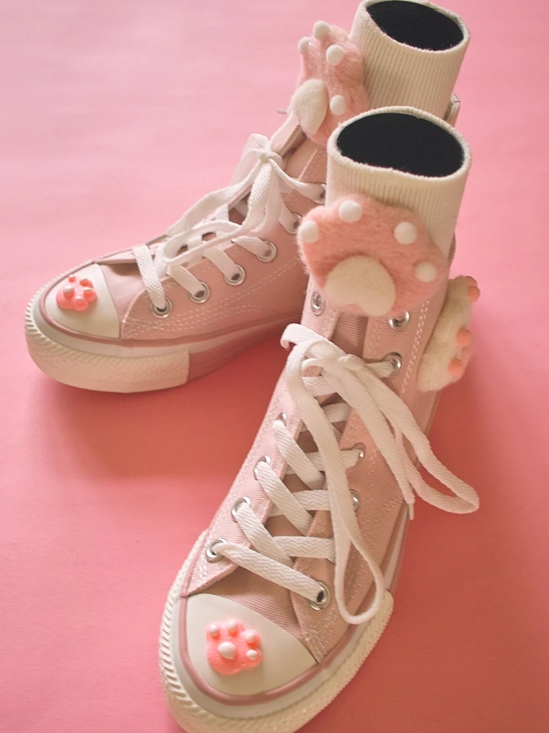 Г. Популярная розовая Милая парусиновая обувь с изображением кошки для девочек высокие кроссовки с носками