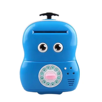 

Creative Luggage Piggy Bank Mini Money Box Electronic Password Voice Chewing Coin Cash Deposit Machine Gift For Children Blue