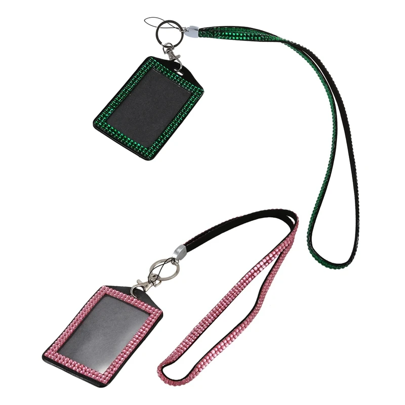 2 шт Стразы Bling Crystal на заказ ремешок вертикальный держатель для ID значка (розовый и темно-зеленый)
