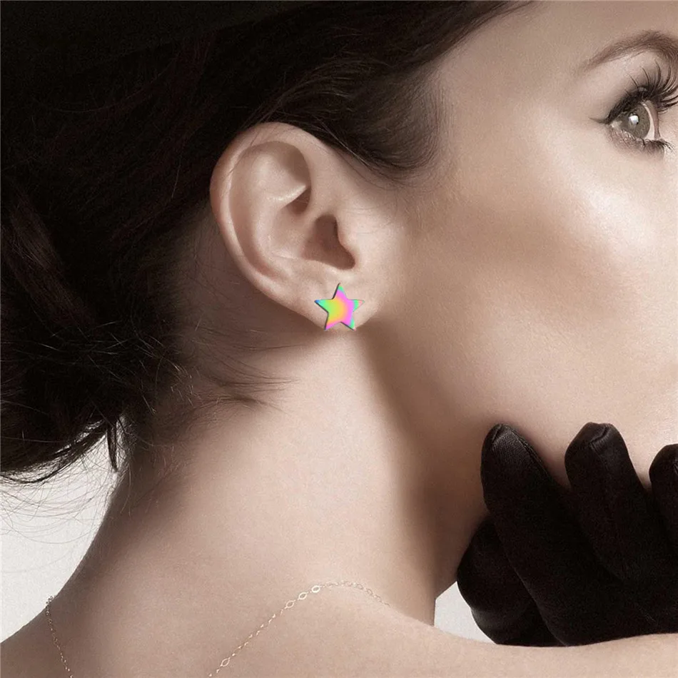 12 Pairs Pack Rainbow Colorful Star Earrings Wholesale Stainless Steel Jewelry Minimalist Geometric Ear Piercing Studs Accessory 4