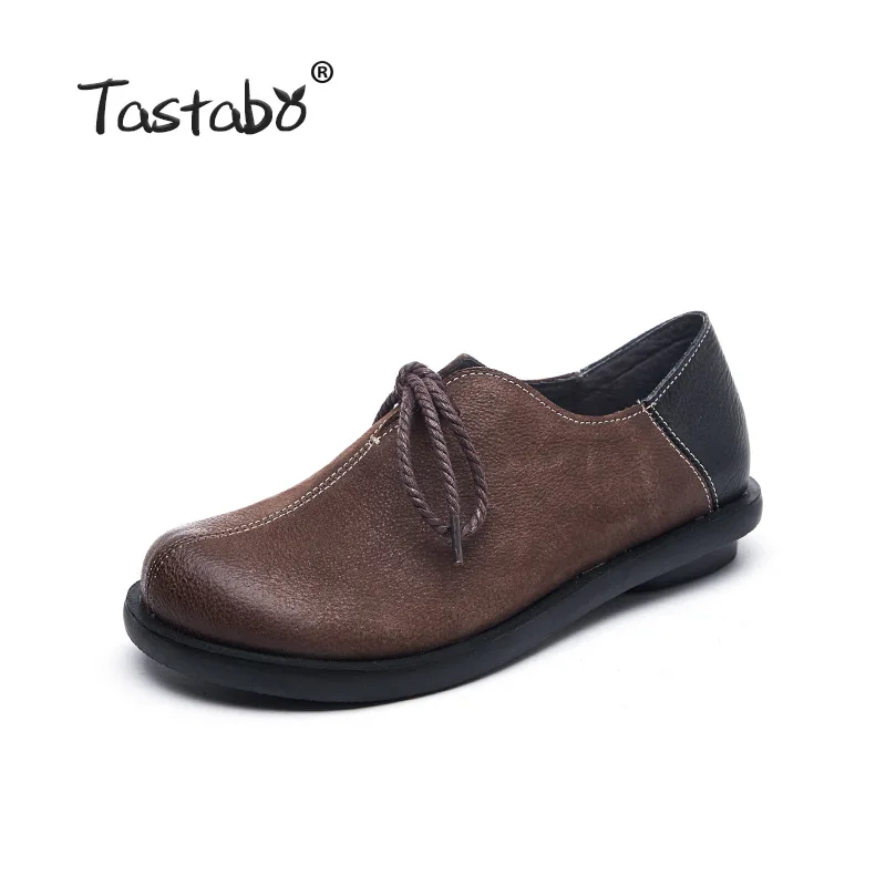 Tastabo женская обувь из натуральной кожи; ручная работа; Винтажная обувь для вождения; обувь на низком каблуке с мягкой подошвой; цвет коричневый, черный; S99102