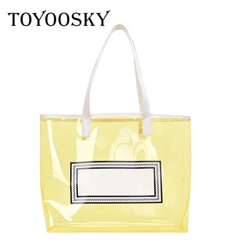 

TOYOOSKY PVC Clear Transparent Tote Bags Women Candy Jelly Beach Bags Women Summer Large Capacity Casual Shopping Shoulder Bags