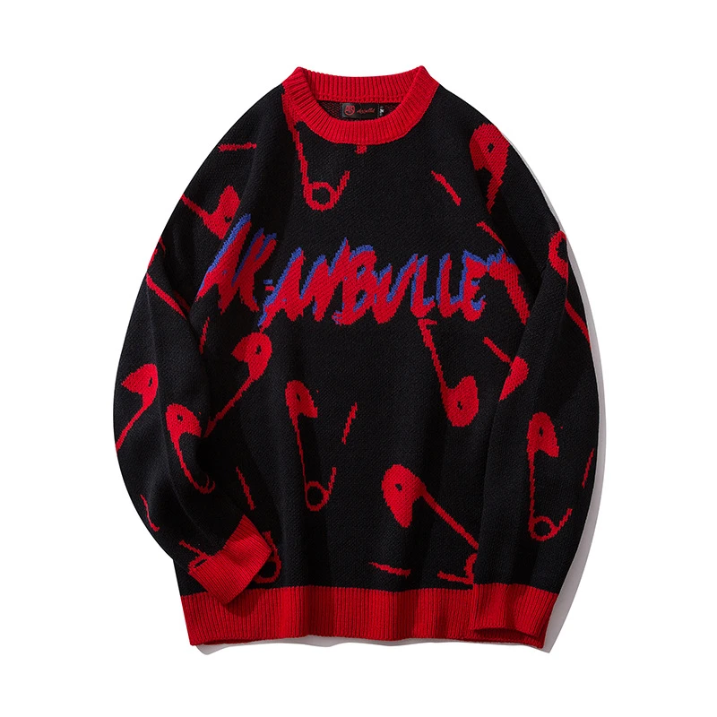 Harajuku винтажные вязаные свитера для мужчин хип-хоп Свободный пуловер свитер уличная Мужская Женская зимняя одежда пальто WG595 - Цвет: red