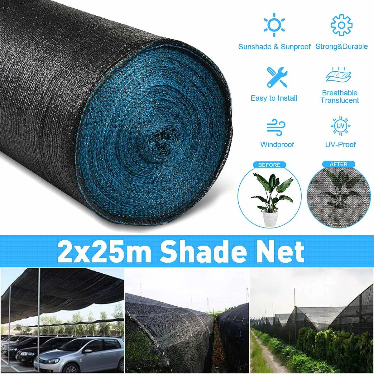 2x25m Anti UV Sunshade Net Outdoor Garden Sunscreen Sunblock Shade