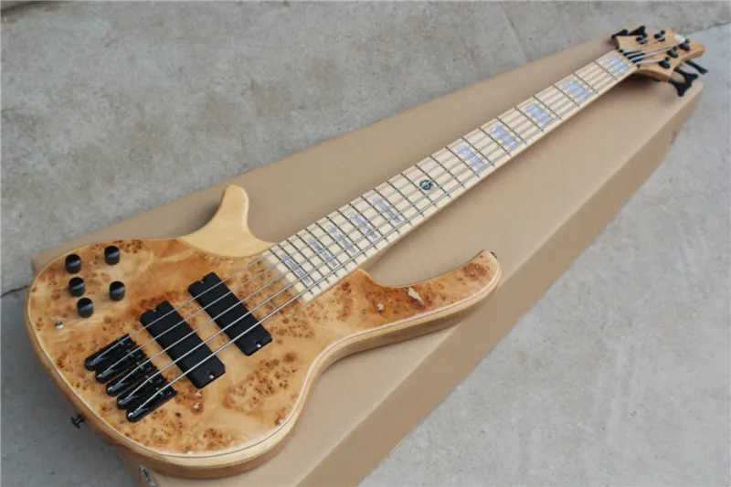 

5-String Bass Guitar,Left-hand Version,Natural wood color Ash wood Body,Maple Fingerboard with 24 Frets and can be Customized