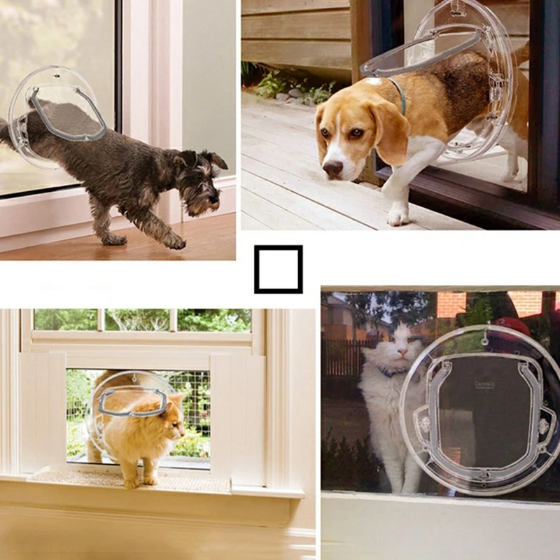 Прозрачные круглые двери для собак, пластиковые двери для домашнего использования, кошачьи ворота, запираемые, для безопасности, для домашних животных, входное отверстие для щенка