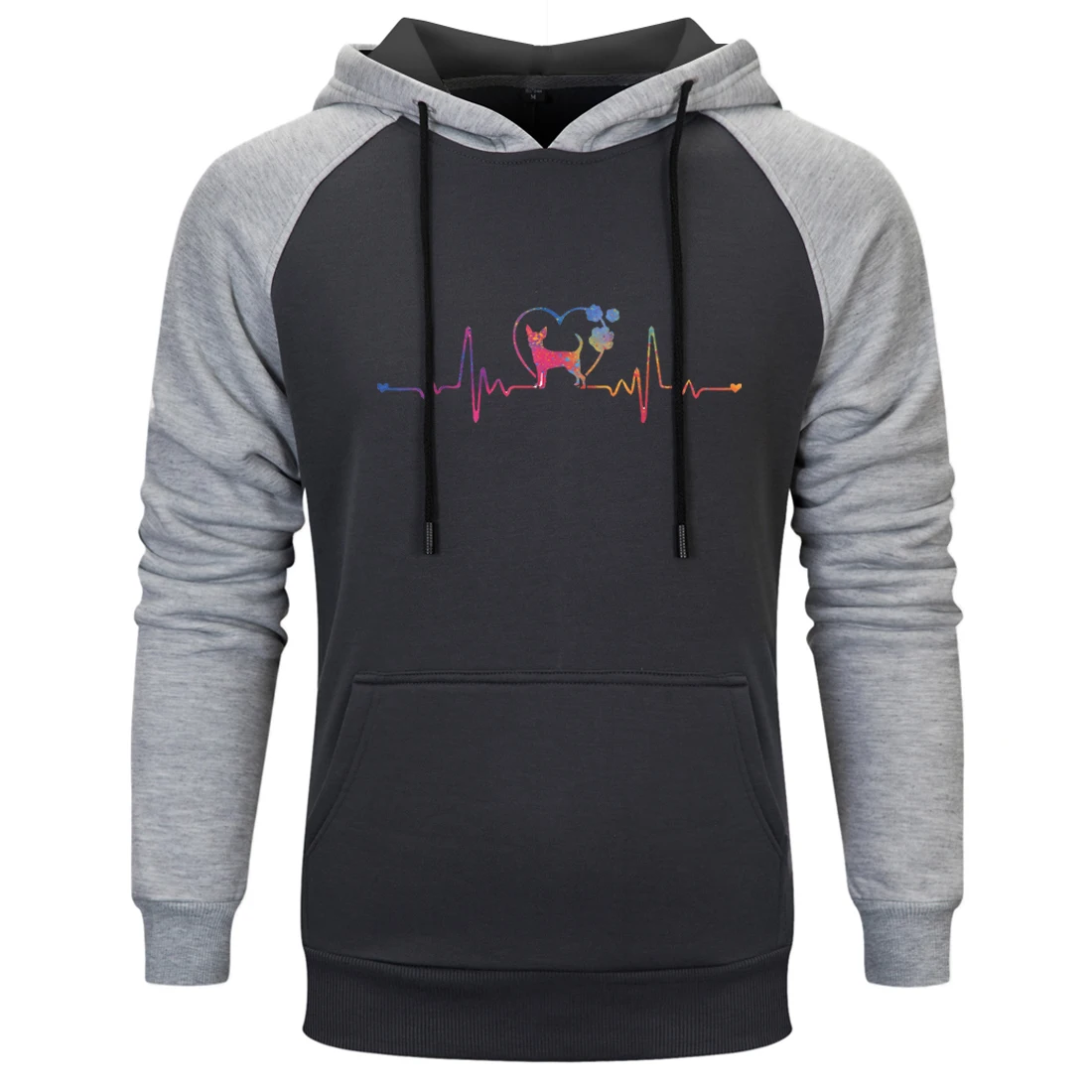 

Heart Dog Print Raglan Hooded Mens Hip Hop Male Sweatshirt Hoodie Leisure Tops Clothing Pullovers New Arrival Tracksuits Homme