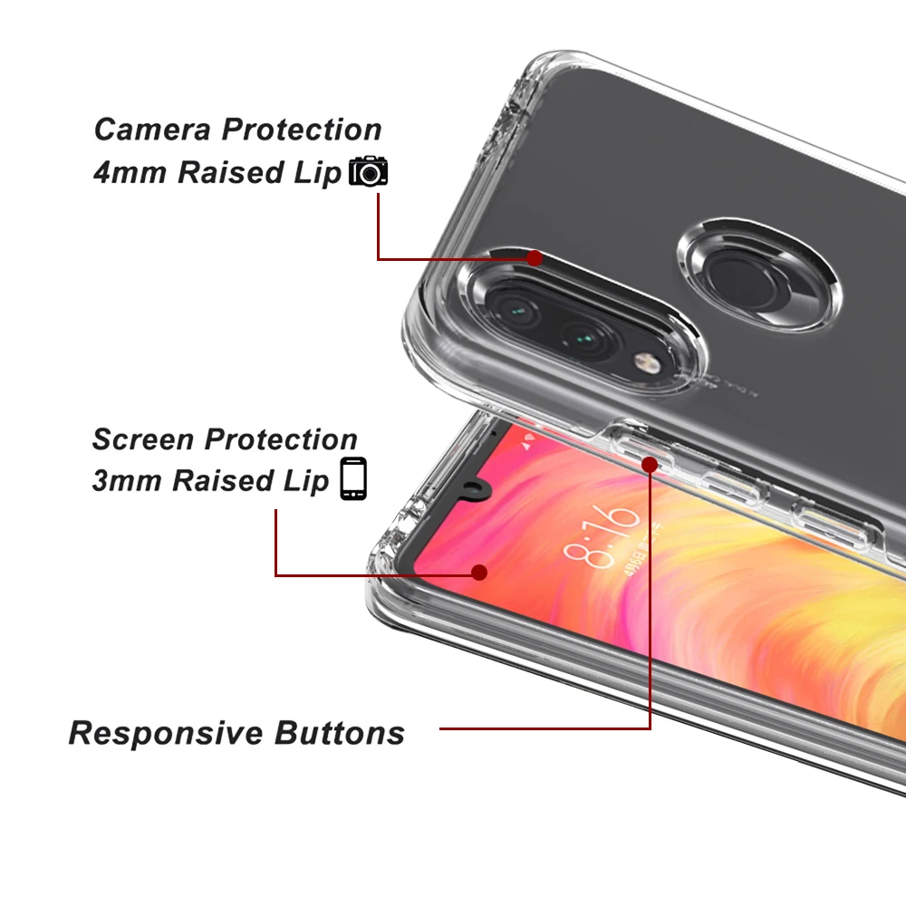 Coque For Xiaomi Redmi 7A Case Transparent Soft TPU Hard PC 2 in 1 Phone Shell 3