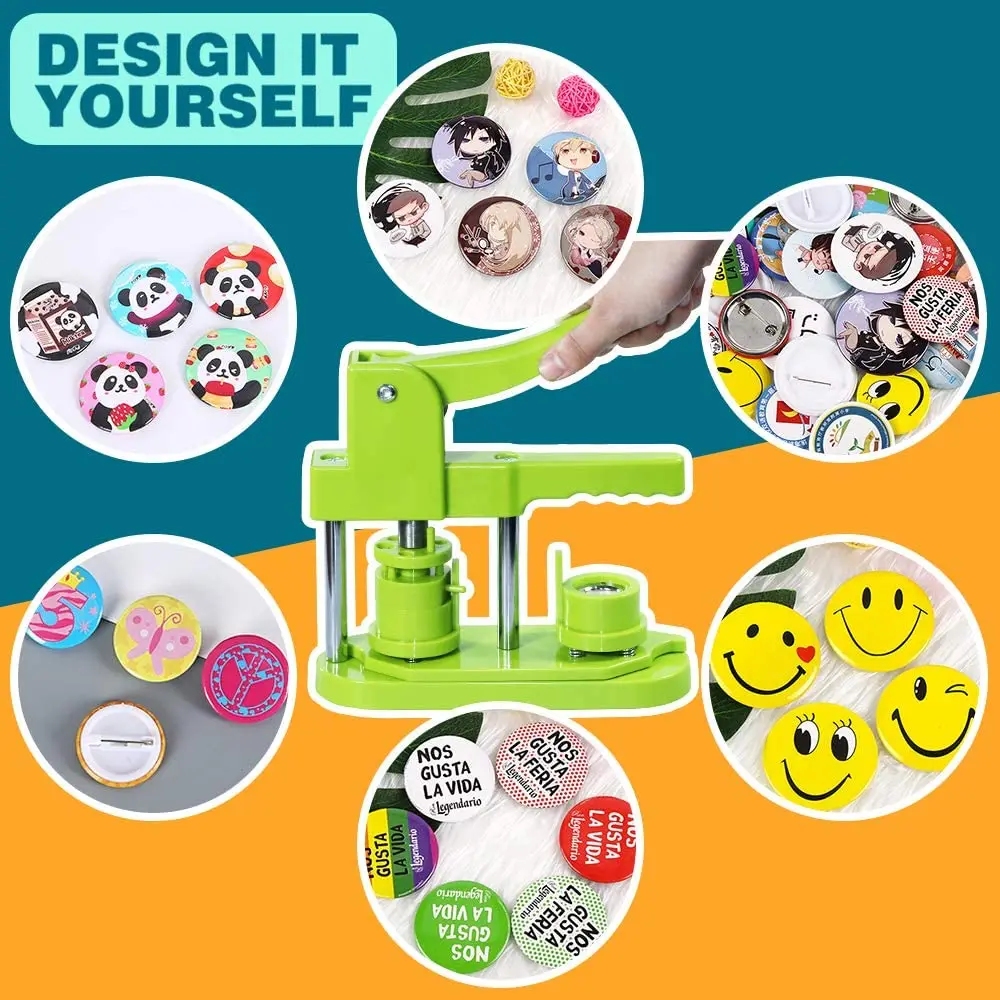 Upgraded Badge Punch Press Maker Machine Pin Button DIY Making Set with 100 Circle Metal Button Parts and Blank Paper