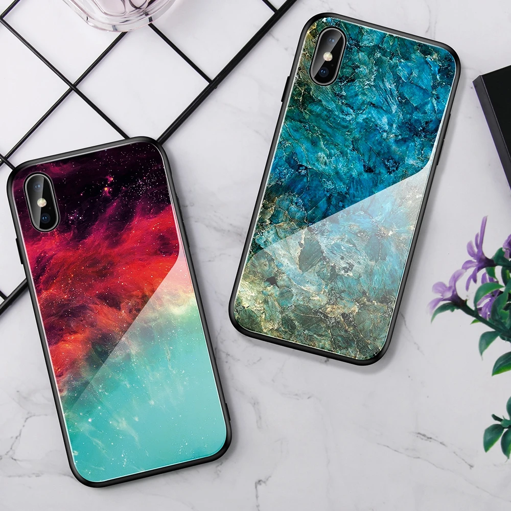 6S чехол для iPhone 7 XS Max Роскошный Мраморный стеклянный жесткий СПС Coque X XR 6 8 Plus telefoon