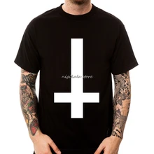 Inverted Cross T Shirt men Hipster Goth Emo Biker Punk Atheist Satanic Pentagram casual tee USA size S-3XL