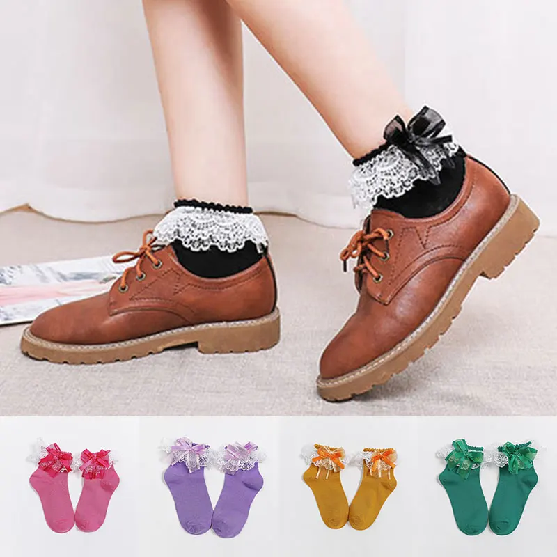 

Sweet Lace Socks Women Cute Bow Princess Lolita Style Short Socks Girls Solid Color Lovely Ankle Socks Lace Breathable Cotton