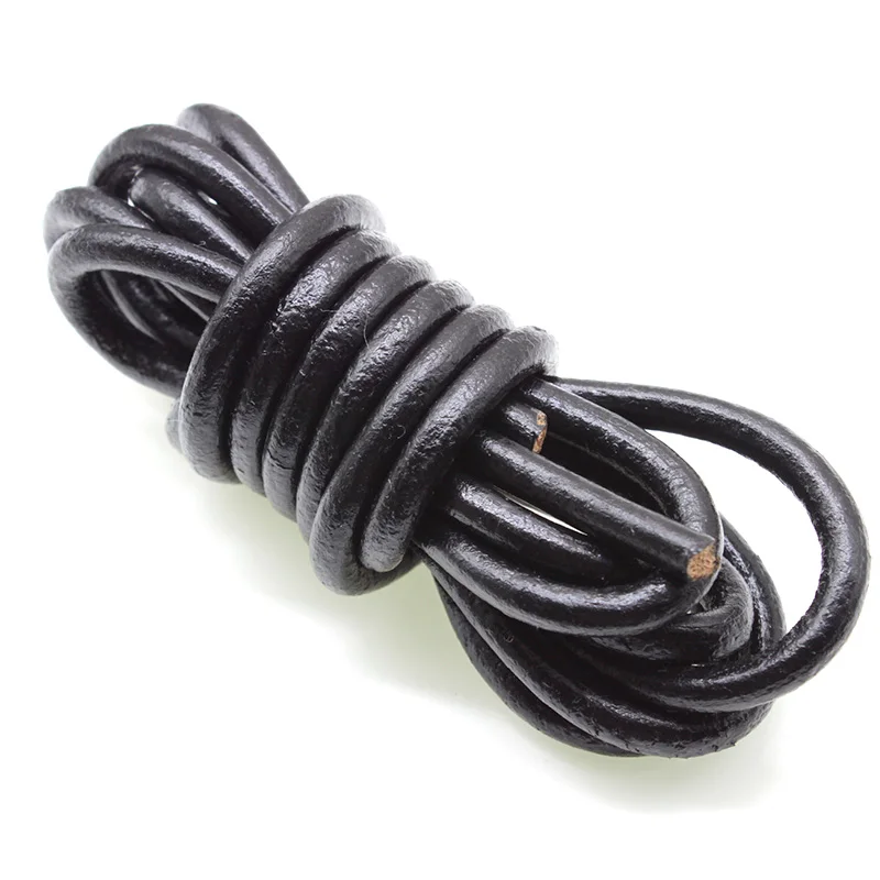 2m 블랙 컬러 진짜 가죽 코드 2 3 4 5 6 8 mm 라운드 플랫 가죽 로프 문자열 맞춤 목걸이 팔찌 DIY 쥬얼리 만들기