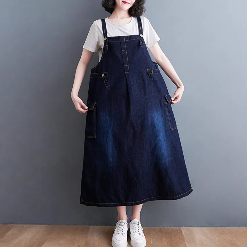 

Women Sleeveless Vintage Denim Sundress Ladies Fashion Pocket Casual Jeans Dress Vestido De Mujer 2021