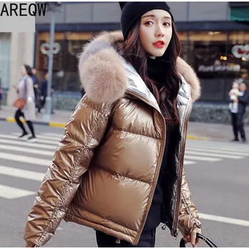 

2020 Autumn Winter Faux Fur Hooded Parka Women Pink Short Jacket Cotton Parkas Black Casual Thicken Warm Ladies Coat