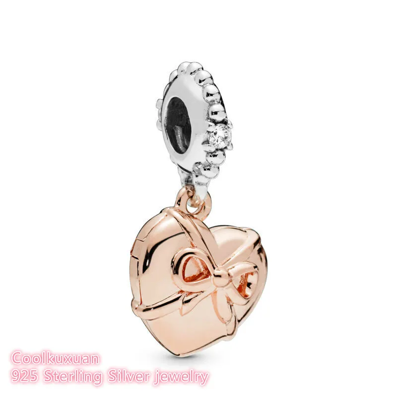 

2019 Summer 100% 925 Sterling Silver Brazillian Heart Dangle Charm, rose gold beads Fits Original Pandora bracelets Jewelry