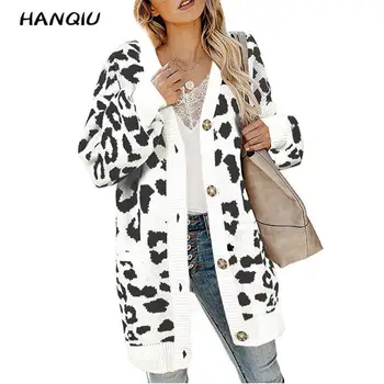 

Vintage leopard print cardigan women sweater fall kawaii long cardigan korean sweater casual long sleeve knitted sweater yellow