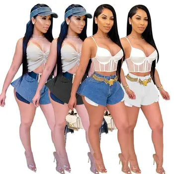 

Fashion Women Casual Denim Shorts Ruffles High Waist Slim Summer Jeans Shorts Feminino Ladies Streetwear Bottoms