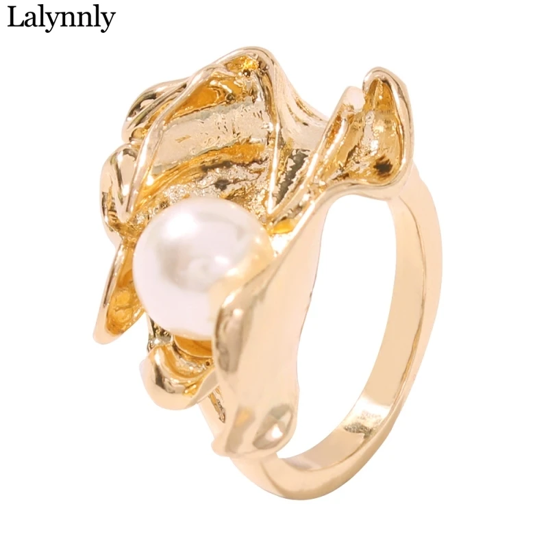 Кольцо в стиле панк-рок со змеиным узором, роскошное Золотое кольцо с искусственным жемчугом, кольцо на палец в стиле бохо, преувеличенное ювелирное изделие, подарок на выпускной, R01691