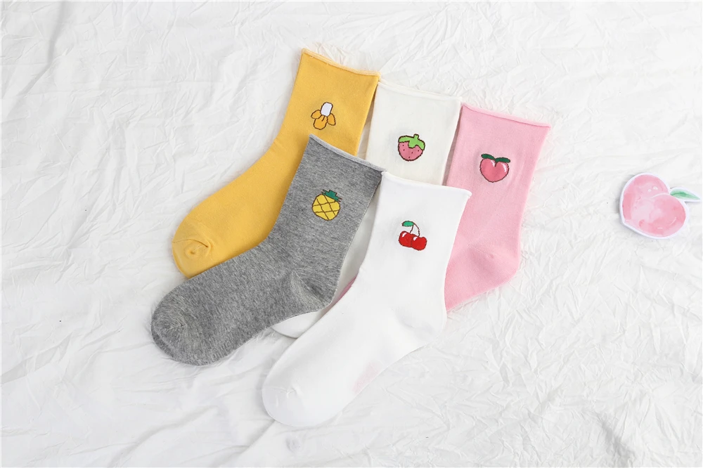 INS/шикарные носки для девочек с рисунками фруктов, персика, клубники, банана, вишни, ананаса; женские носки в сеточку