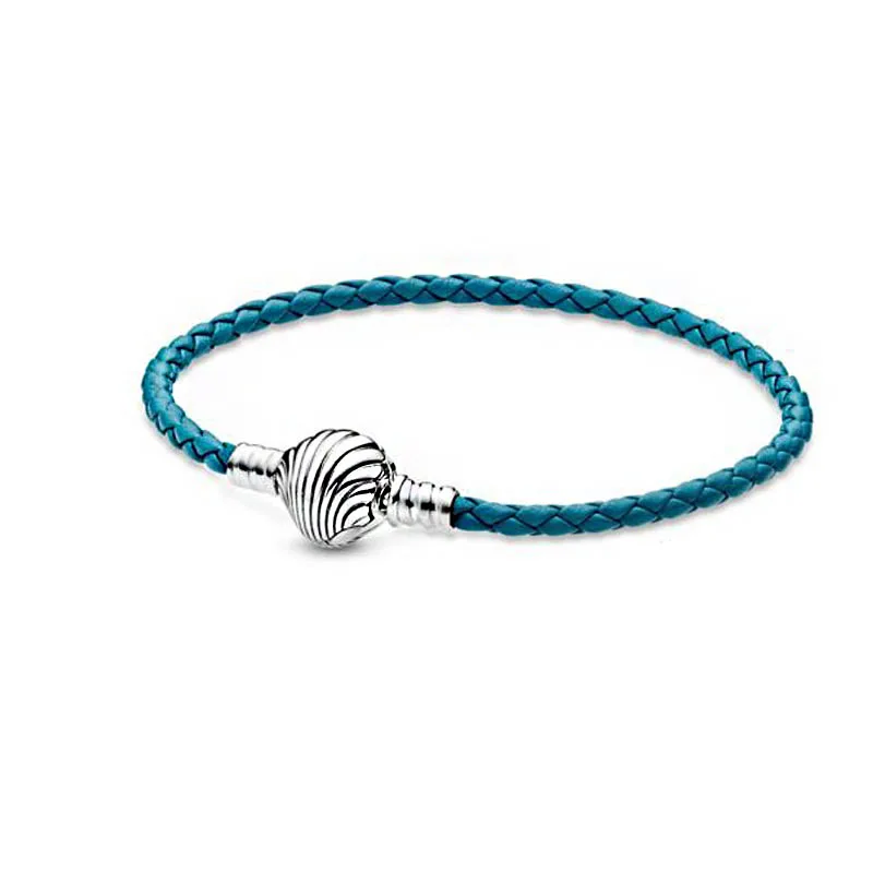 

2020 New 925 Sterling Silver pan Bracelet Seashell Clasp Turquoise Braided Leather Bracelet Women Jewelry