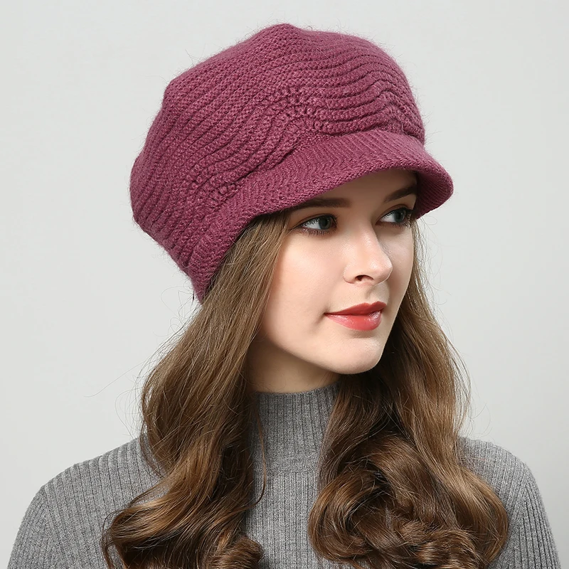 FS теплые зимние шапки для женщин Skullies Beanies Hand Made Hat Новая Осенняя женская вязаная шапка Фиолетовый Черный Красный Sombrero Mujer