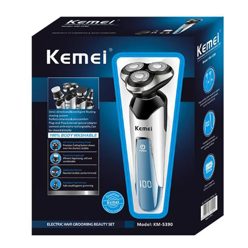 Электробритва Kemei KM-5390 электробритва 4 in1 аккумуляторная бритва с тремя лезвиями моющиеся триммер для бороды бритва с насадками для стрижки волос