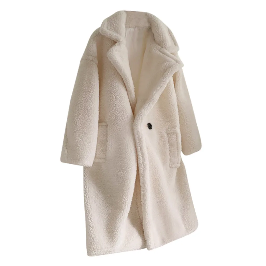 Женское Модное Элегантное длинное женское пальто с нагрудными карманами, куртки с поясом, одноцветная свободная ветровка средней длины, пальто из овечьей шерсти