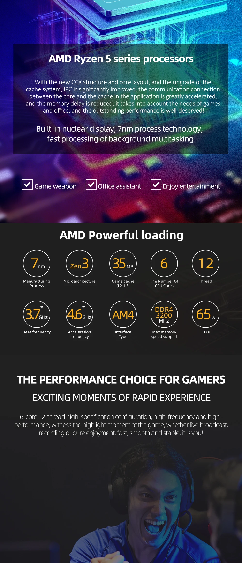 AMD New Ryzen 5 5600X R5 5600X CPU Processor Desktop Gamer Processor 3.7 GHz 6-Core 12-Thread 7NM 100-000000065 AM4 Accessories most powerful cpu