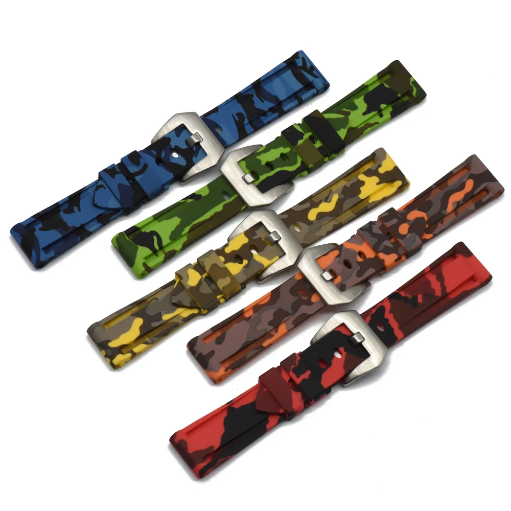 

Universal 20mm 22mm 24mm Silicone Watch Band Camouflage Rubber Watch Strap For Samsung Huawei Seiko Men's Watch Accessories