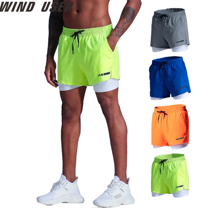 Pantalones cortos gimnasio para hombre, Shorts deportivos de secado rápido de doble capa para pista y campo, ciclismo, culturismo, Fitness y entrenamiento|Pantalones cortos correr| - AliExpress