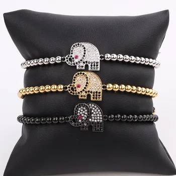 Fashion Cute Design Elegant Micro Pave CZ Elephant Charm Stainless Steel Beads Friendship Bracelet Women Lady