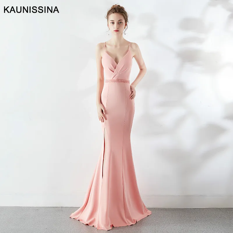 KAUNISSINA сексуальное платье-рыбка бордового цвета длинное вечернее платье на молнии с v-образной горловиной, без рукавов, на лямках, с низким