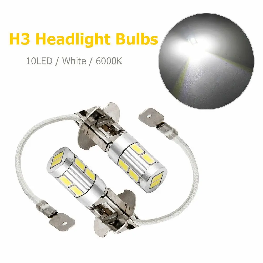 2X H3 5630 SMD 10 Светодиодный светильник на голову, противотуманный светильник, лампа для вождения автомобиля, глобус 6000K 12 V