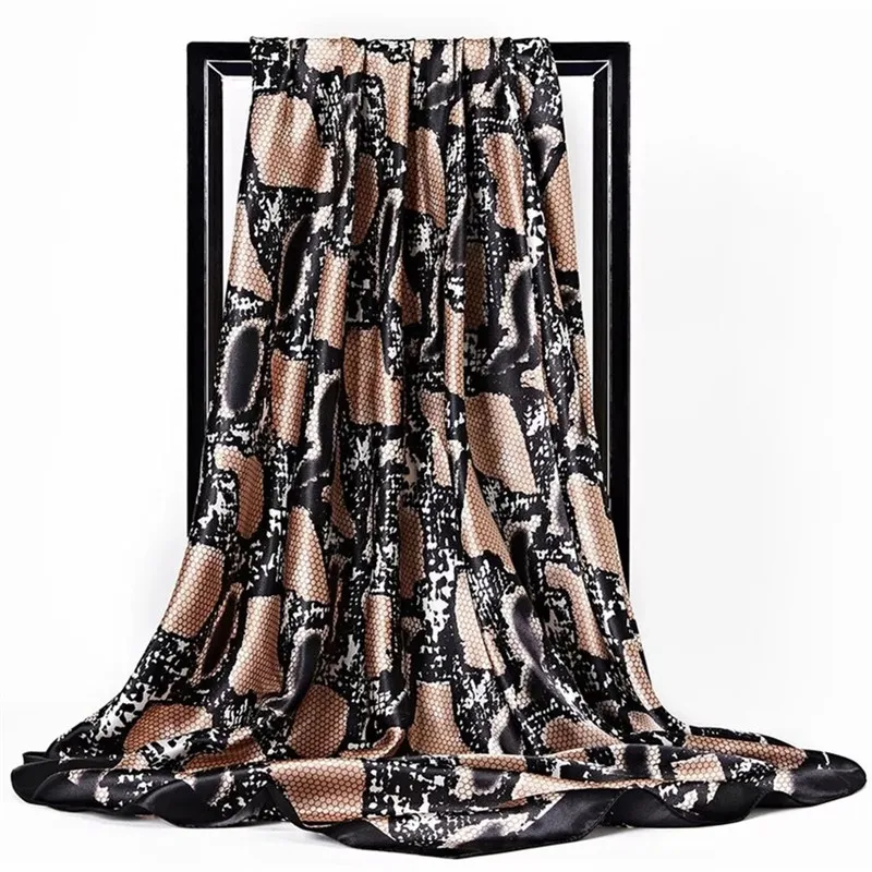 Шелковые шарфы для женщин с принтом Foulard, атласные шарфы с квадратной головкой хиджаб для дам, роскошные брендовые шали 90*90, бандана, большой шарф