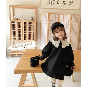 

Spring 2020 spring new girls temperament butterfly lace collar dress children long sleeve dress