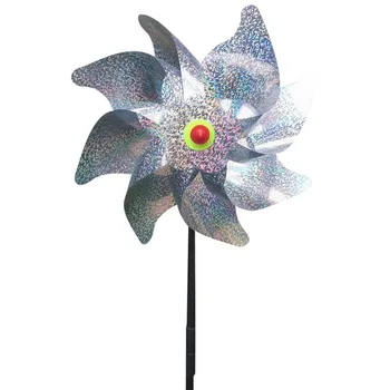 

Laser Silver Windmill Bird Repeller Windmill Sparkly Silver Pinwheels Bird Deterrant For Garden Wedding Decoration
