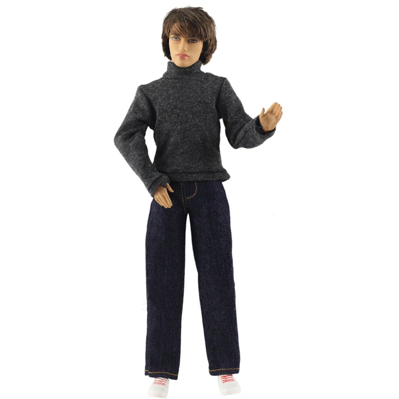 Turtleneck Sweater Tops Long Denim Jeans Pants Coat Doll Clothes for Ken Doll