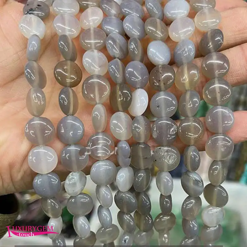 

Natural Gray Agates Stone Loose Beads 10mm Smooth Flat Coin Shape DIY Jewelry Accessories 38Pcs a3680