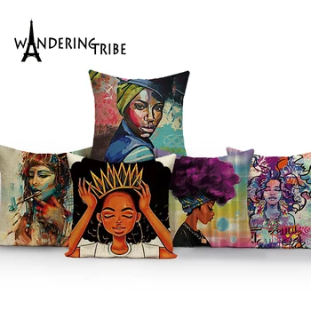 

Shabby Vintage Throw Pillow Case Oil Painting Cushion Covers Retro Girl Decor Pillows Cases Abstract Linen Cushion Cover Kissen
