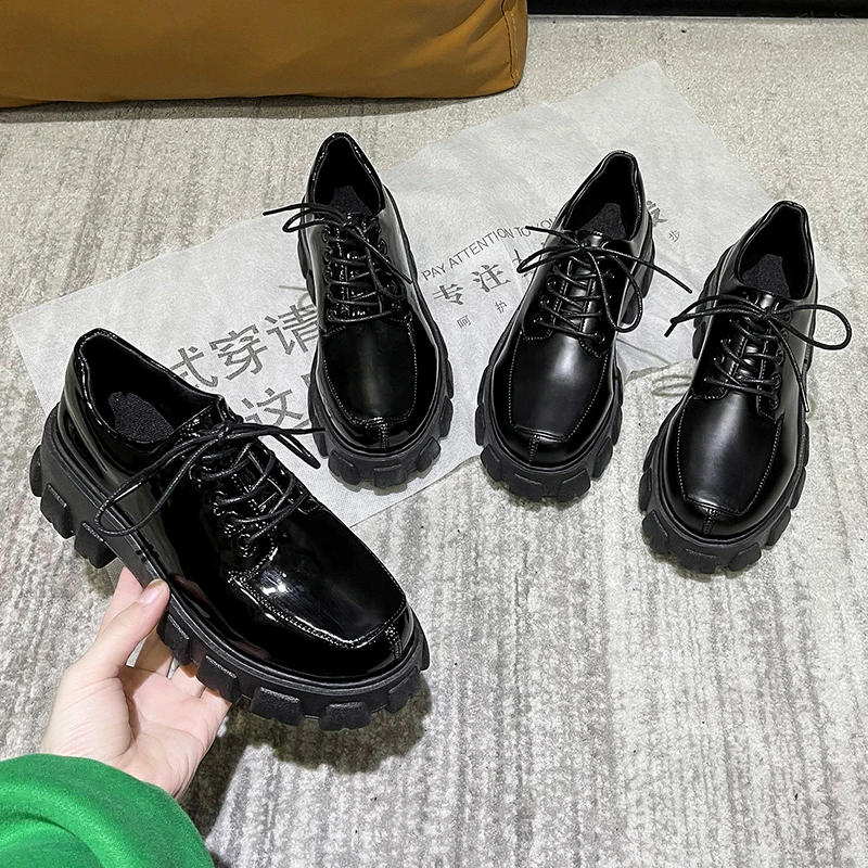 

Platform Shoes Women's Thick-soled Casual Shoes Women Thick-heeled New Women Increased Single Shoes British Retro Leather Shoes