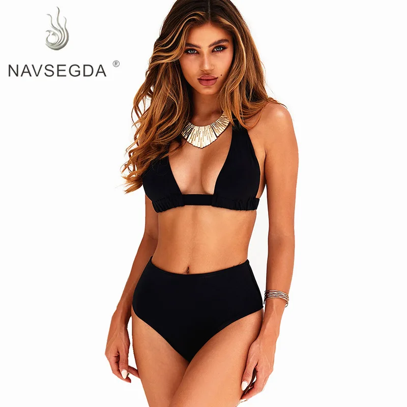 

NAVSEGDA 2019 new two-piece sexy print bikini thickening Brazilian halter retro beachwear mid-rise swimsuit swimsuit