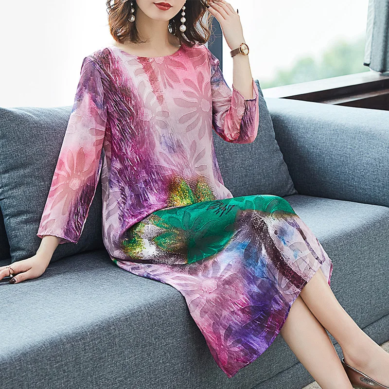 

Photo Shoot 2020 Spring Summer New Style WOMEN'S Dress Ozhouzhan Fashion Printed Silk Dress Mulberry Silk A- line Skirt Sub-