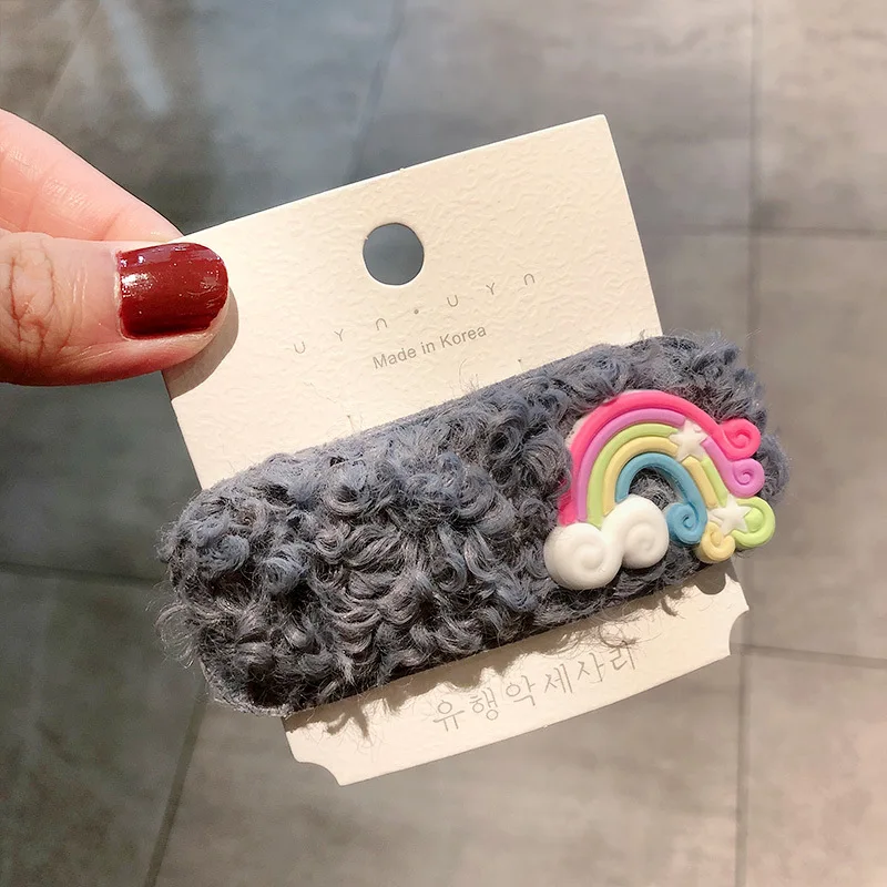 3-Pink Rainbow 1 шт. из овечьей шерсти для девочек красочные Мультяшные зажимы для волос Кролик Радуга повязка на голову с фруктами детские заколки для волос - Цвет: 3-Pink Rainbow
