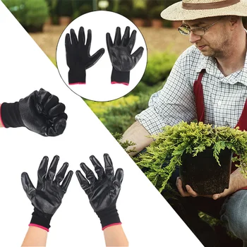 

Work Gloves 1Pairs Courtyard House-Moving Hunting Garden Gloves Durable Black Nylon + PU Coating Multi-Function Plant