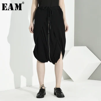 

[EAM] High Elastic Waist Black Vent Split Temperament Trousers New Loose Fit Pants Women Fashion Tide Spring Autumn 2020 LA9320