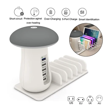 

Hot EU US UK AU Plug Multi 5 Port Charging Dock Tablet QC 3.0 Quick Charge Desktop Station Lamp Multiple Usb Fast Phone Charger