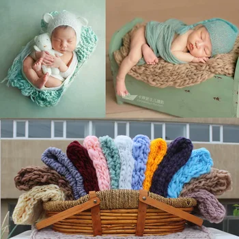 

50X50cm Hand-knitted Wool Crochet Baby Blanket Newborn Photography Props Chunky Knit Blanket Basket Filler Hot Sale